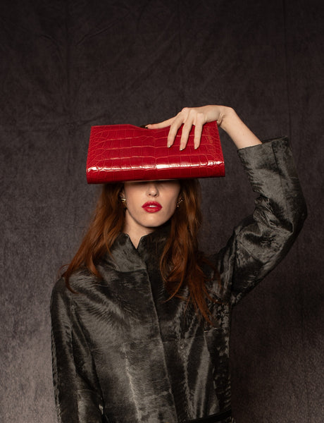 Red Glazed Alligator Clutch J. Mendel
