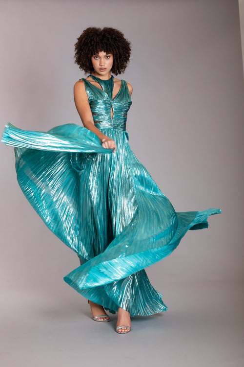 WATER BALLET LACE LAME HAND PLEATING GOWN