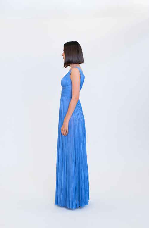 V NECK WRAPING FRONT & DRAPING SILK CHIFFON HAND PLEATING GOWN