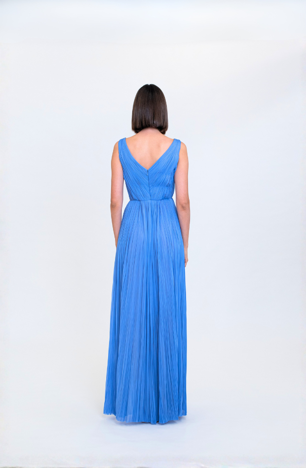 V NECK WRAPING FRONT & DRAPING SILK CHIFFON HAND PLEATING GOWN