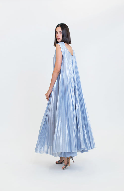 V NECK DOLL SHAPE PLEATING DRESS