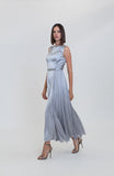SLEEVELESS CREWNECK SILK  PLEATING WITH SATIN CREPE GOWN