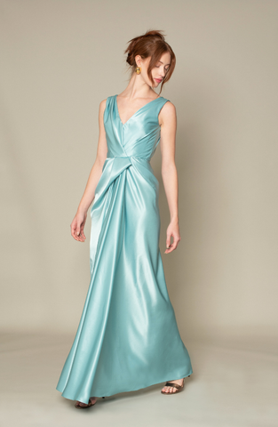 HALTER A LINE SLEEVELSS CREPE PLEATING DRESS