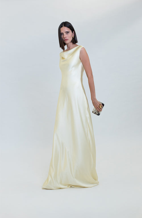 FRONT DRAPING BIAS SILK CREPE GOWN