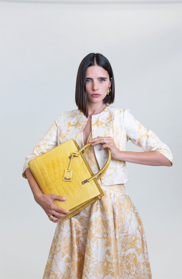Moutarde Yellow Alligator Tote