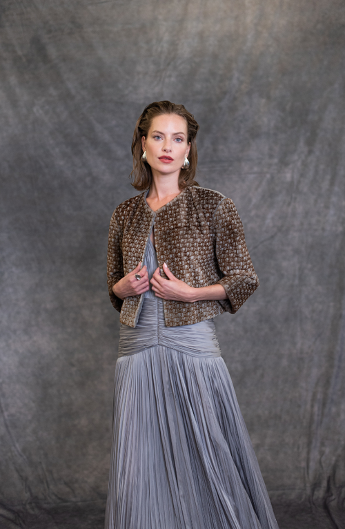 BROWN/ GRAY JM BRANDED SHEARED MINK W/ CASHMERE JACKET