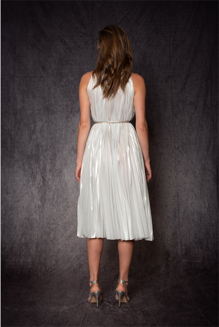 A LINE SLEEVELESS LAME PLEATING DRESS