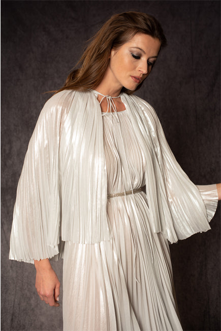 A LINE SLEEVELESS LAME PLEATING DRESS