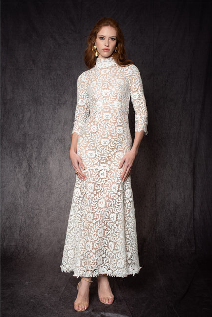 ¾ SLEEVES GUIPURE LACE COCKTAIL DRESS