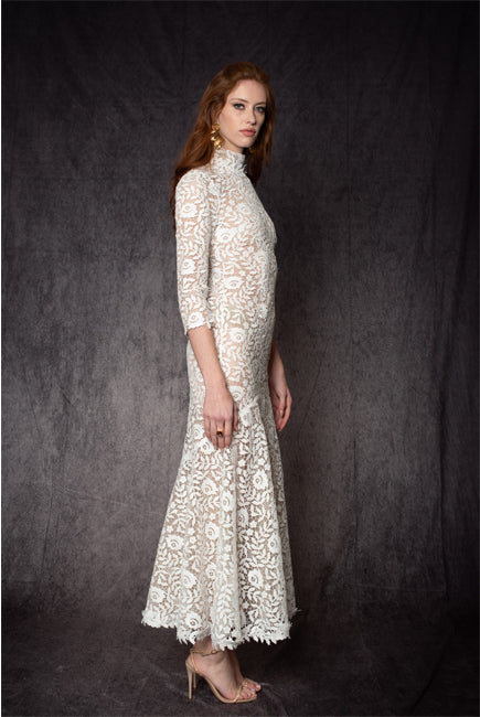 ¾ SLEEVES GUIPURE LACE COCKTAIL DRESS