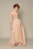 SWEETHEART SLEEVELESS EMBROIDERY TOP WITH HAND PLEATING SILK ORGANZA