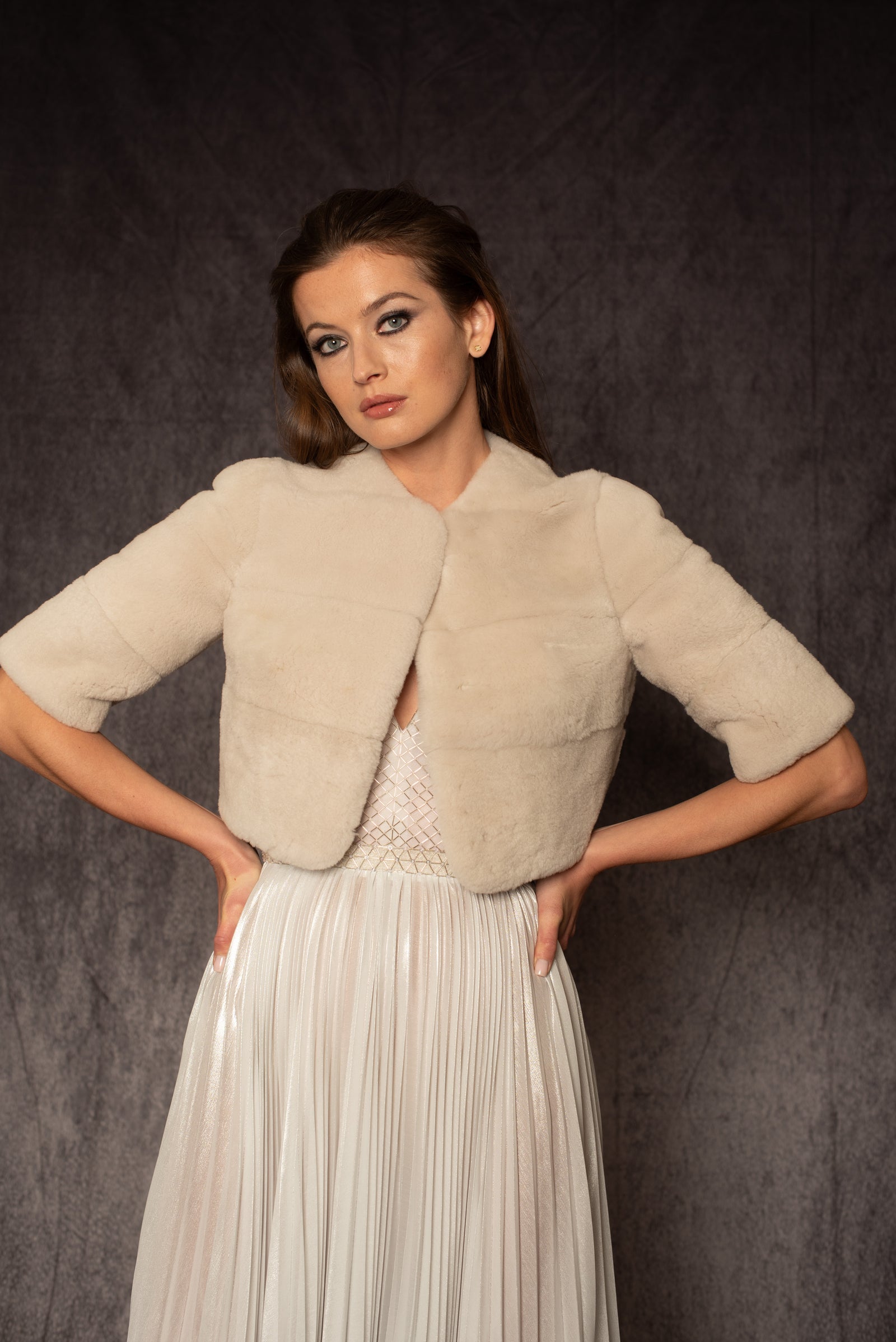 WINTER WHITE SHEARED NUTRIA BOLERO