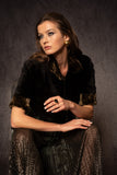 DYED BLACK SHEARED MINK W/ 24K GOLD ERMINE BOLERO
