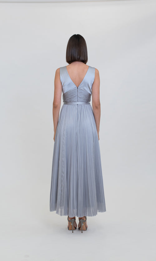 SLEEVELESS CREWNECK SILK  PLEATING WITH SATIN CREPE