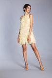 YELLOW PEAR YELLOW PEAR HAND EMBROIDERY FEATHER DRESS