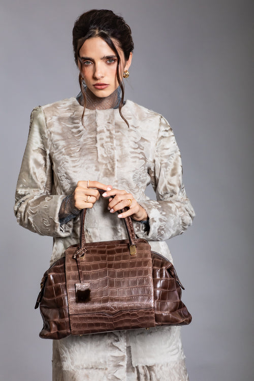 CHOCOLATE ALLIGATOR MIDI BUGATTI HANG BAG