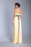 YELLOW PEAR EMBROIDERED HAND PLEATED CHIFFON GOWN