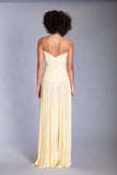 YELLOW PEAR SILK CHIFFON HAND PLEATED HALTER GOWN