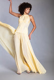 YELLOW PEAR SILK CHIFFON HAND PLEATED HALTER GOWN