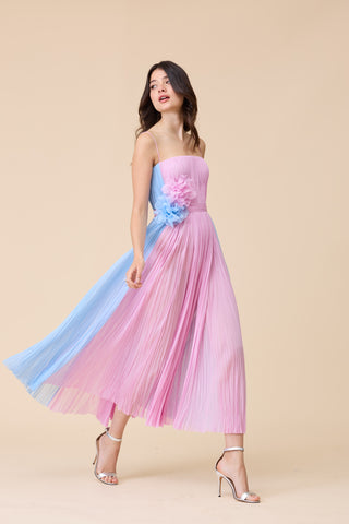 FROSTY PINK ONE SHOULDER HAND PLEATING GOWN