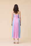 PINK & BLUE  AND BLUE STRAPLESS HAND PLEATED CHIFFON COCKTAIL DRESS