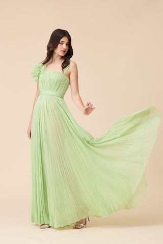 LIME SWEET HEART FLOWER PRINTED CHIFFON GOWN