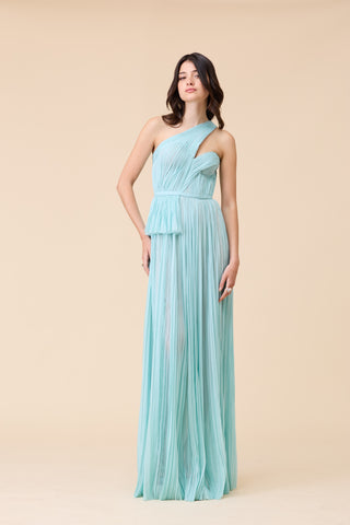 LIME STRAPLESS HAND PLEATED CHIFFON GOWN