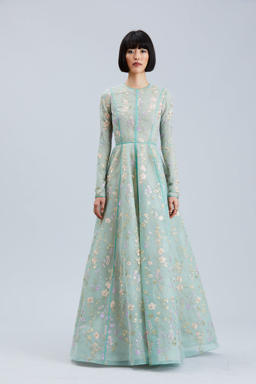 MULTI EMBROIDERED LACE LONG SLEEVES GOWN