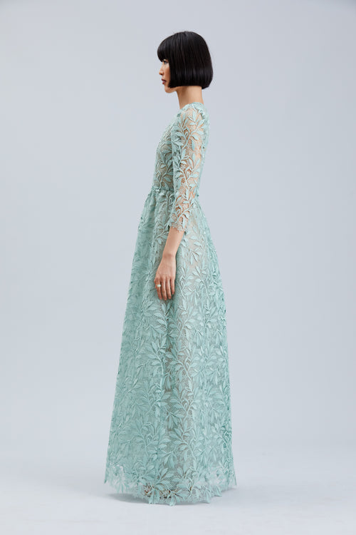 SAGE LONG SLEEVES LACE GOWN