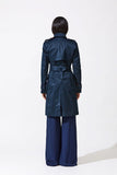 Dyed Midnight Blue Trench  Outerwear  with Cherry-Red Sheared Mink Detachable Liner