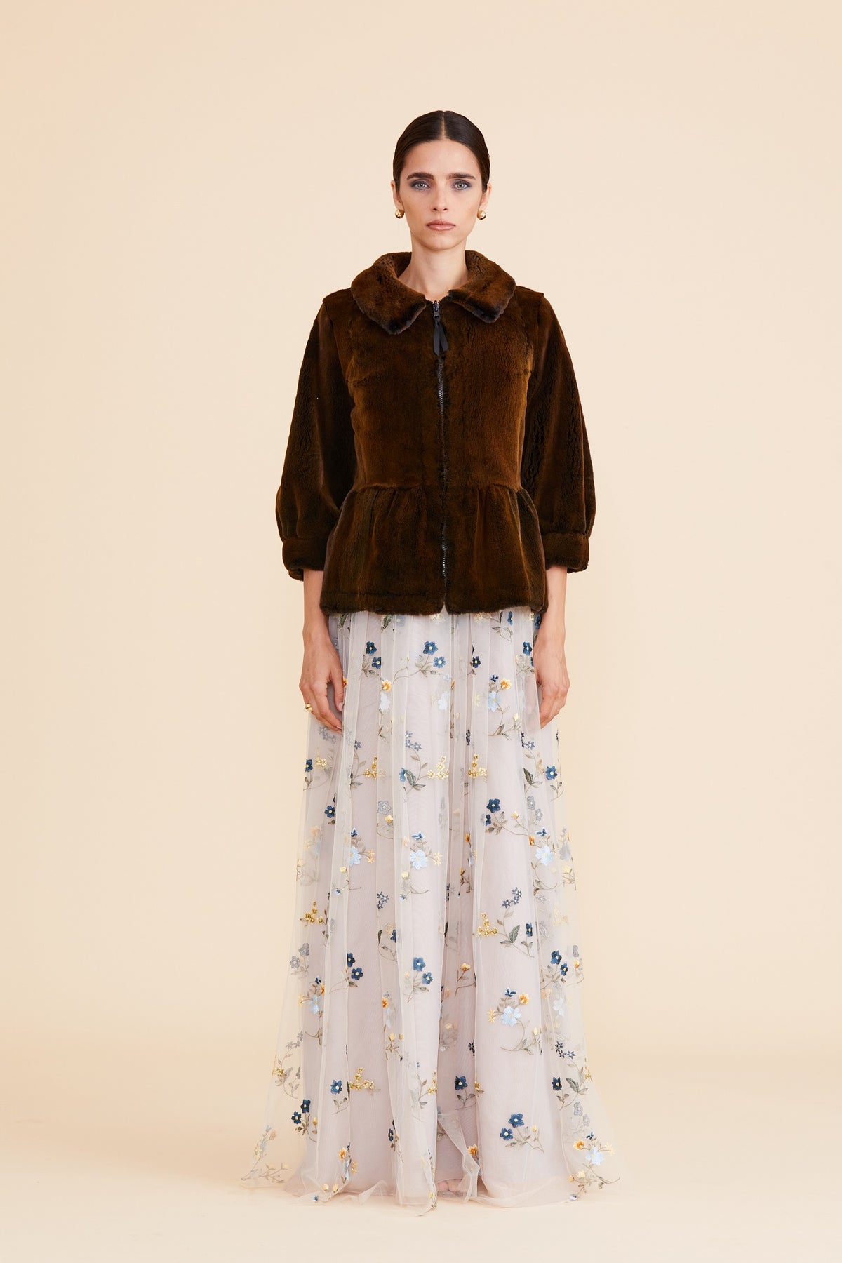 DYED LATTE BLACK/ COPPER SHEARED  MINK REV TO SUEDE SHORT JACKET