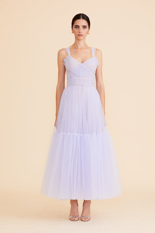 LILAC CRISS CROSS PLEATING BUSTIER COCKTAIL DRESS