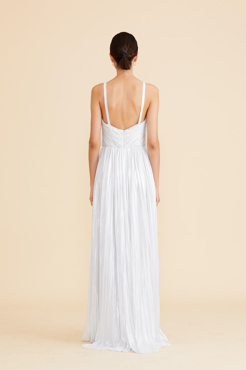 Pearl V Neck Lame Pleating Gown