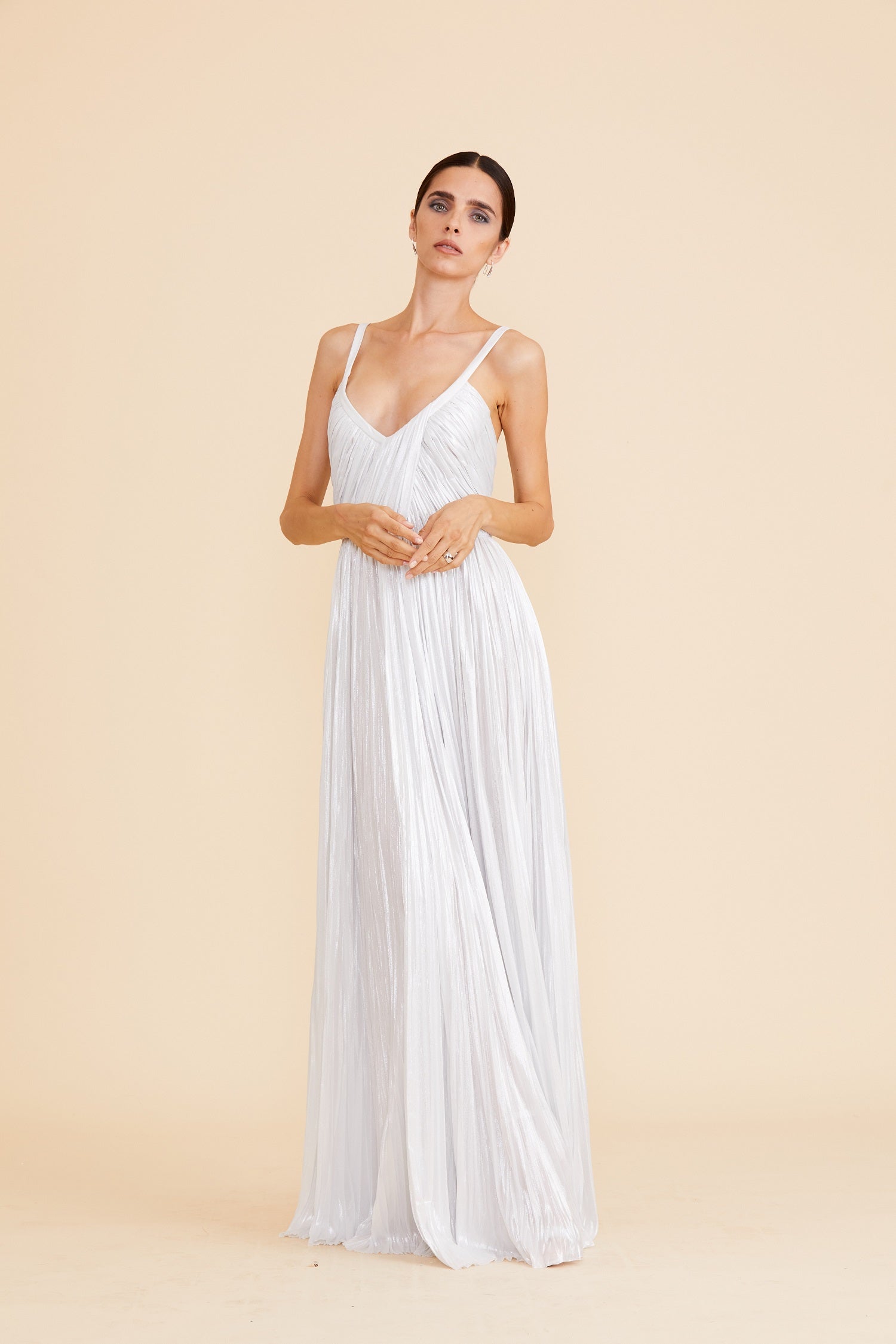 Pearl V Neck Lame Pleating
