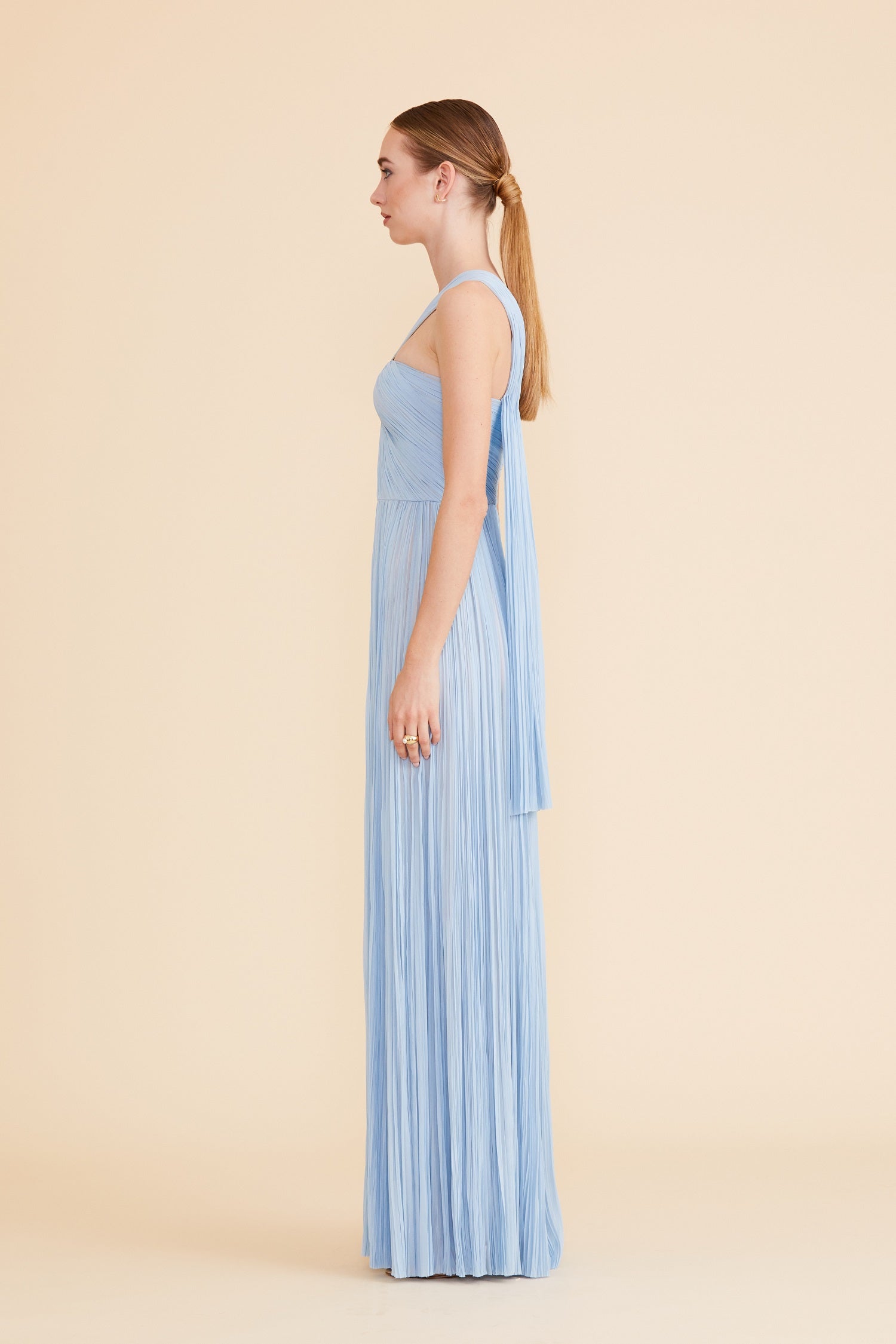 MAYAN BLUE PLEATING SILK GOWN