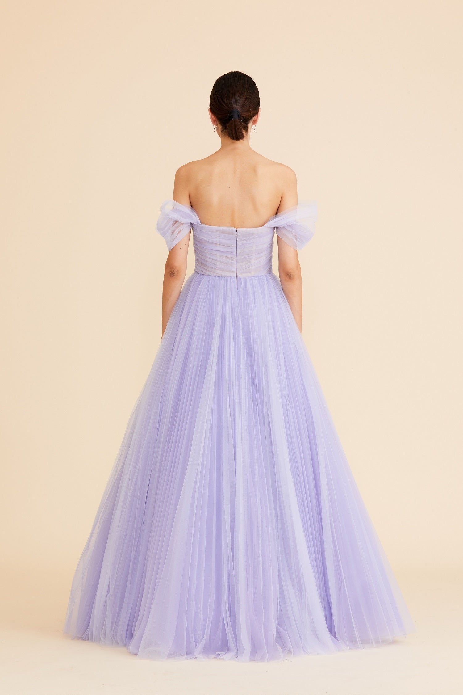LILAC OMBRE CRISS CROSS PLEATING BUSTIER BALL GOWN