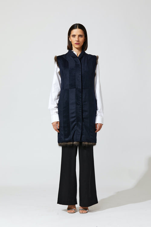 Natural Barguzin Sable Long Outerwear Reversible to Navy Cashmere