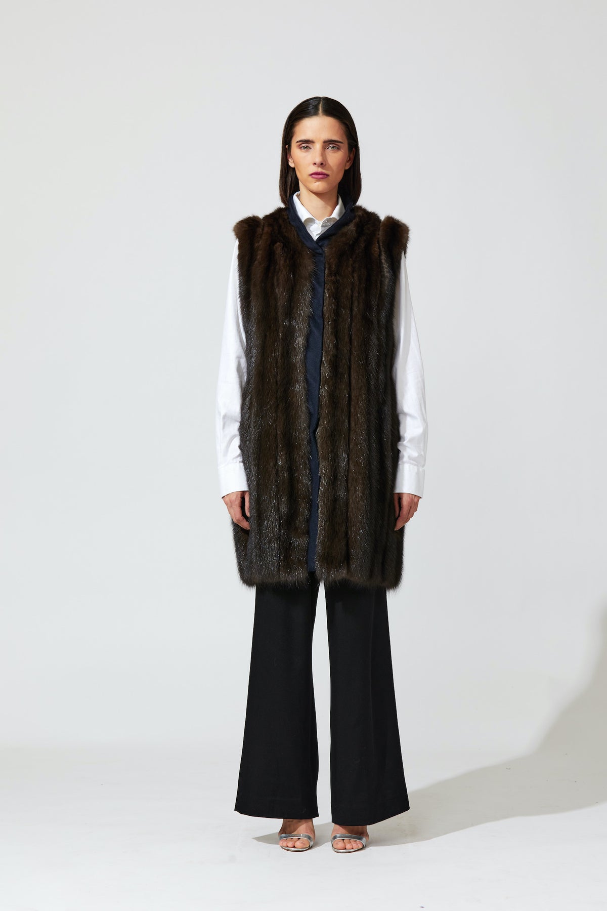 Natural Barguzin Sable Long Outerwear Reversible to Navy Cashmere