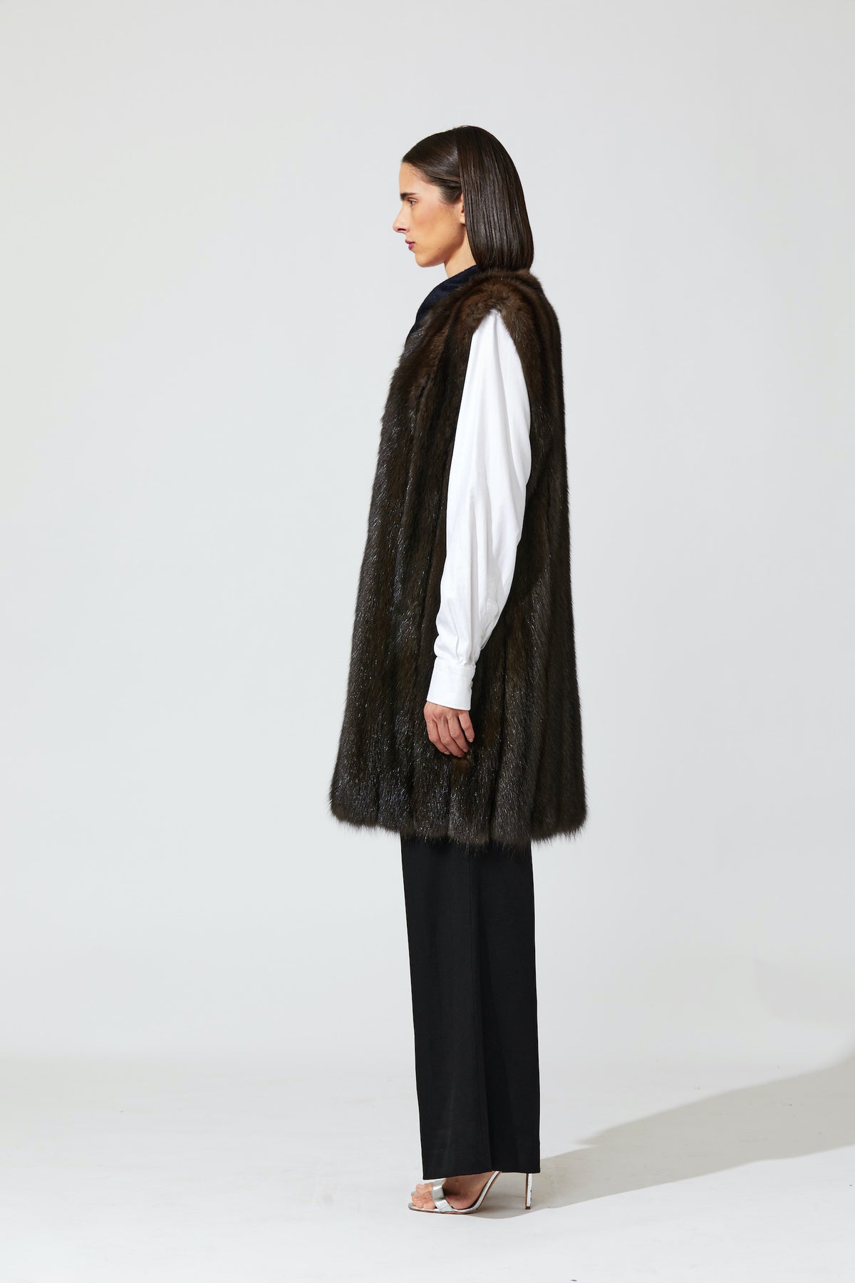 Natural Barguzin Sable Long Outerwear Reversible to Navy Cashmere