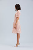 PEACH LACE SHORT SLEEVES DAY DRESS