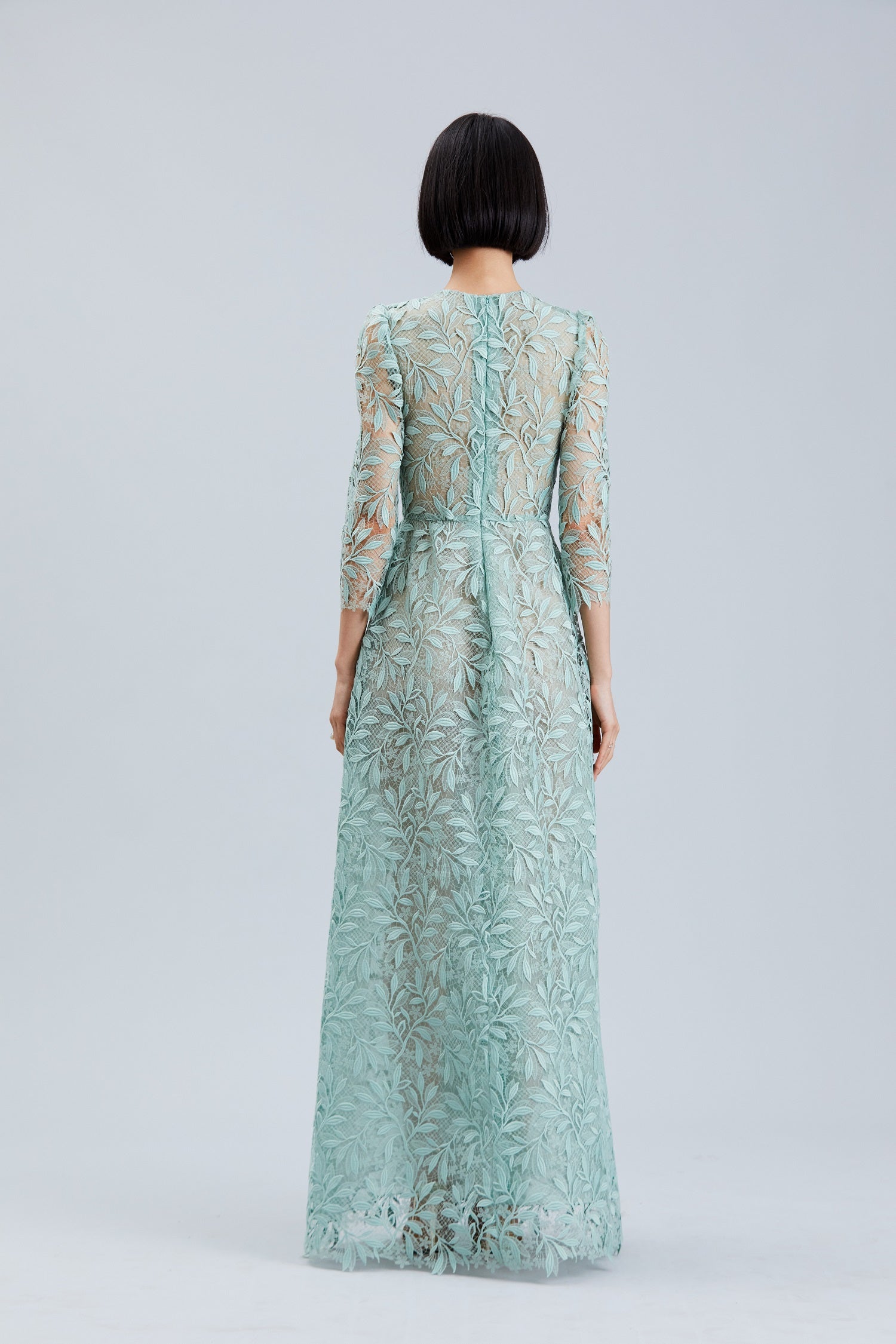 SAGE LONG SLEEVES LACE GOWN